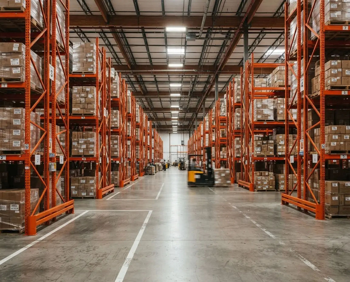 Heavy-duty pallet racking installed in a modern Dubai warehouse