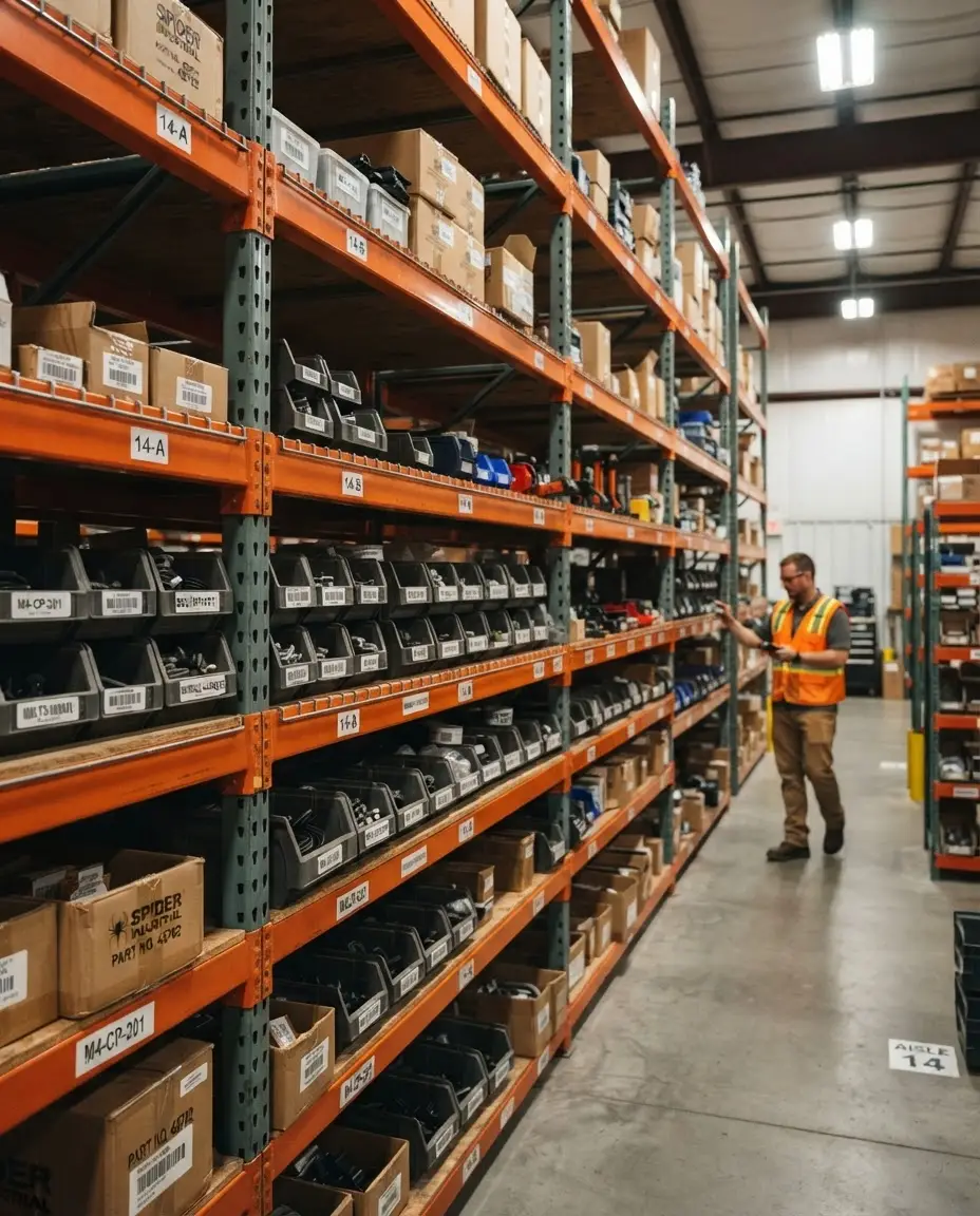 Industrial shelving installation in stockroom
